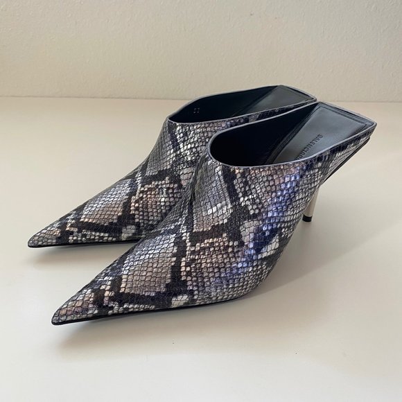 $1015 Balenciaga Metal Heels Snake Print Mule - Picture 1 of 9